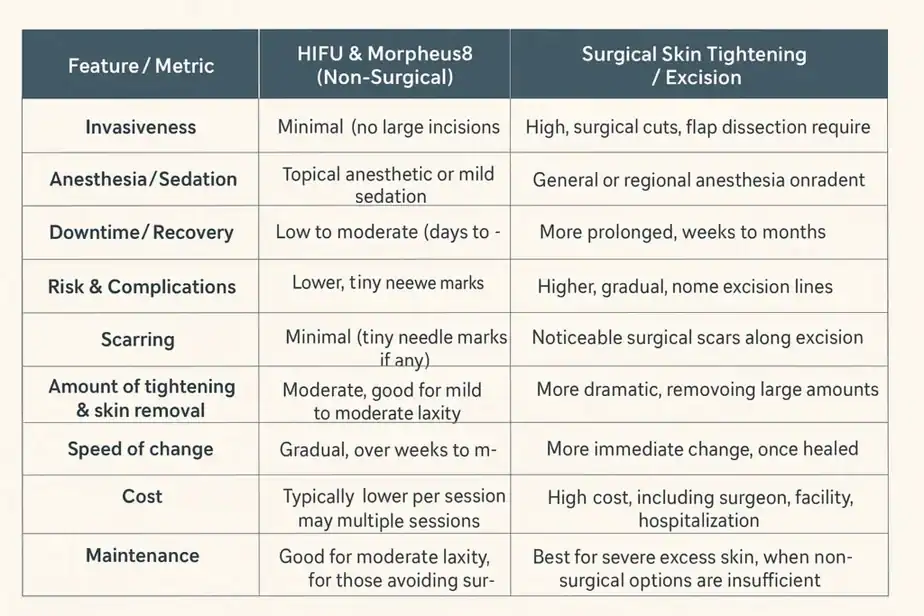 Table showing benefits of Lipo Freeze 2 U Didcot treatments for skin tightening following weight loss injections.
